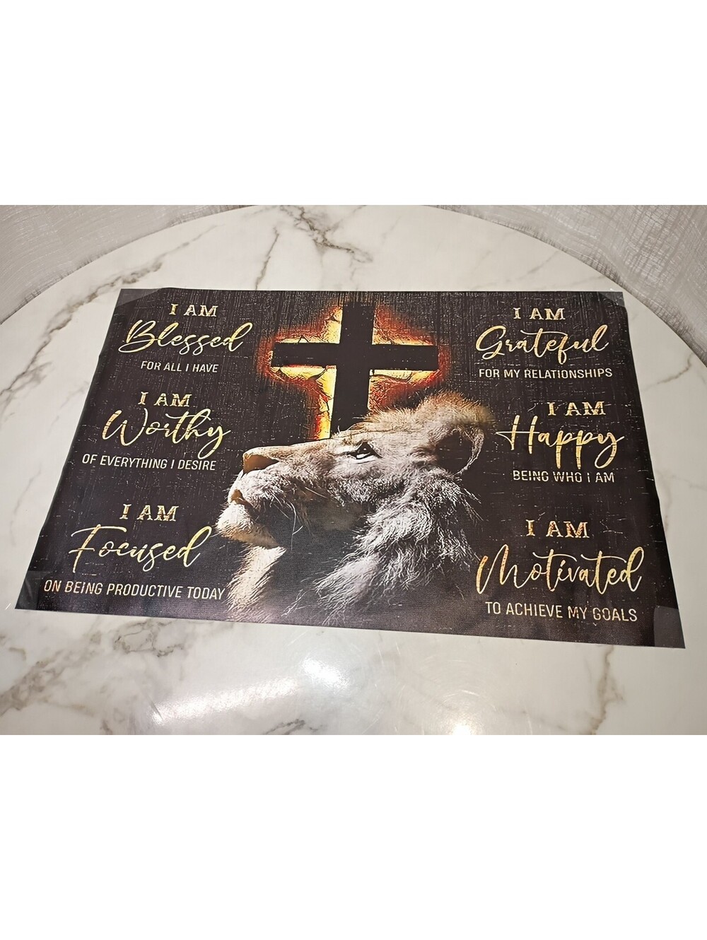 Motivational Lion Cross Wall Art 23x16